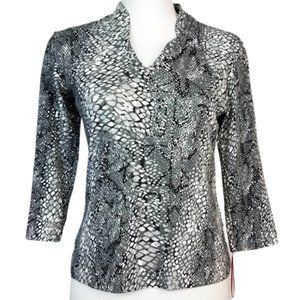 RUBY RD. Petite Gray & Black Pullover Blouse Women's PS
